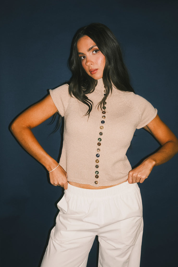 ciera button sweater // oat *zoco exclusive*