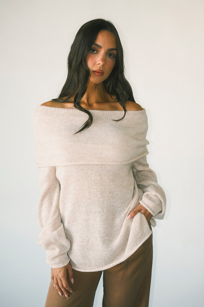 monroe cold shoulder sweater // oatmeal *zoco exclusive*