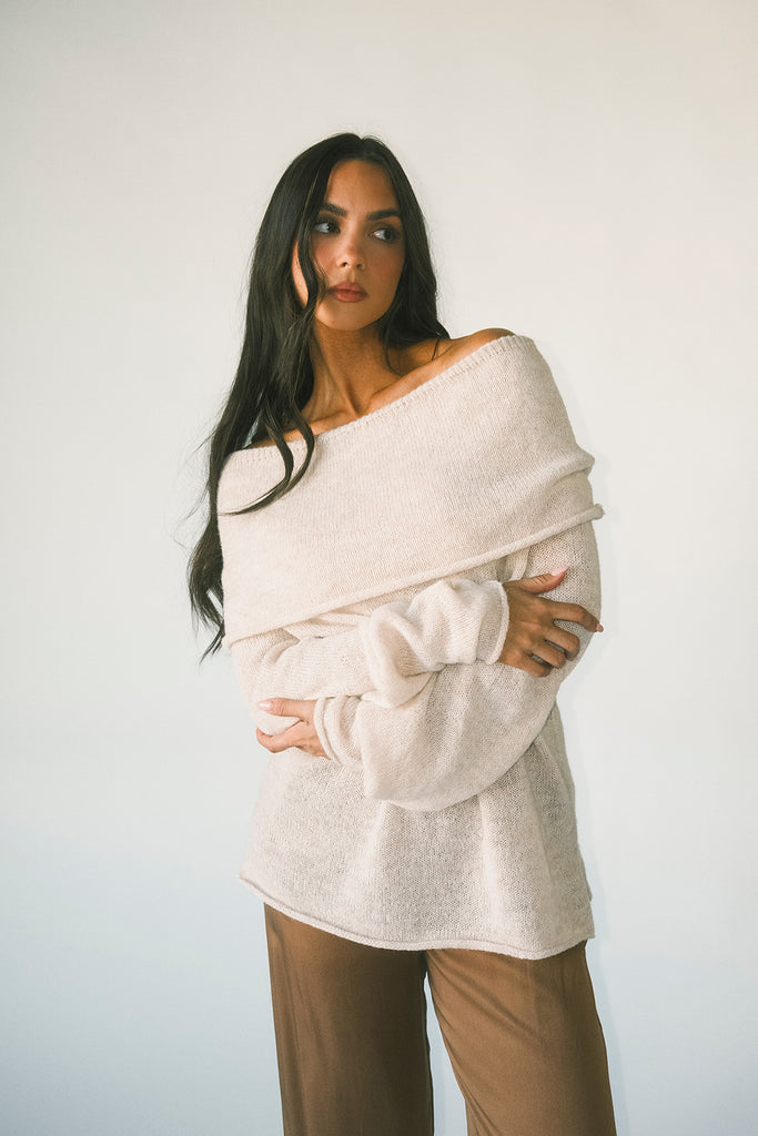monroe cold shoulder sweater // oatmeal *zoco exclusive*