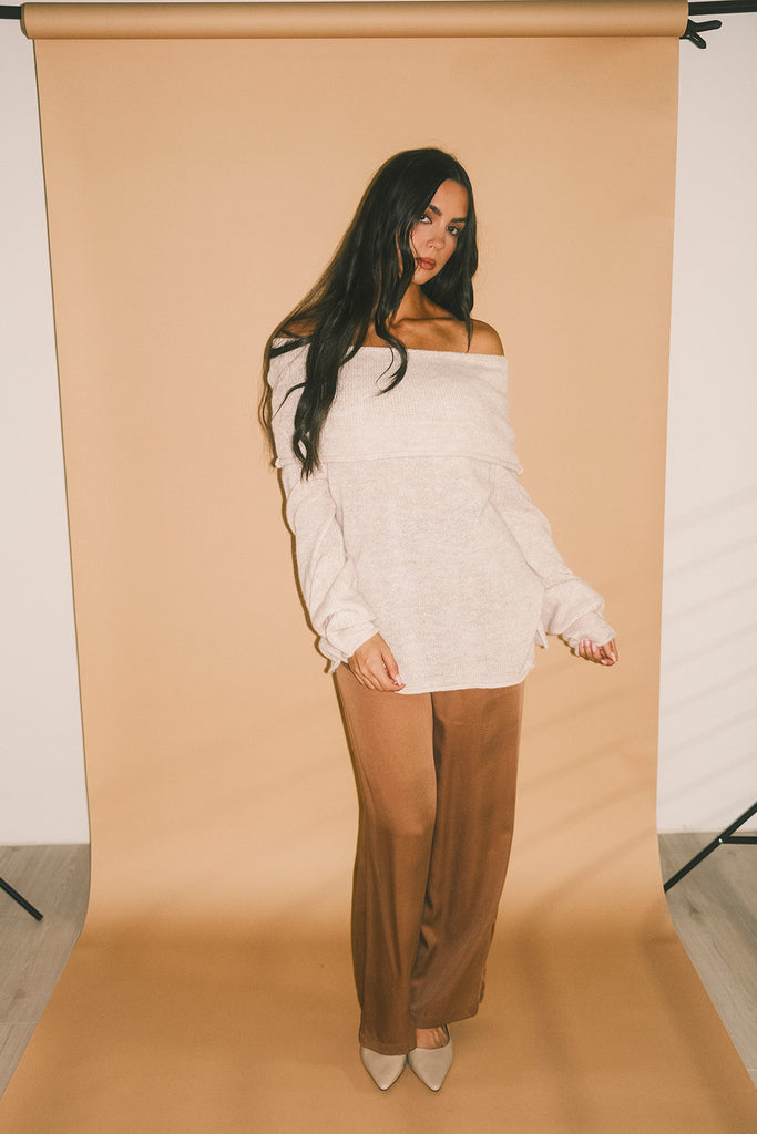 monroe cold shoulder sweater // oatmeal *zoco exclusive*