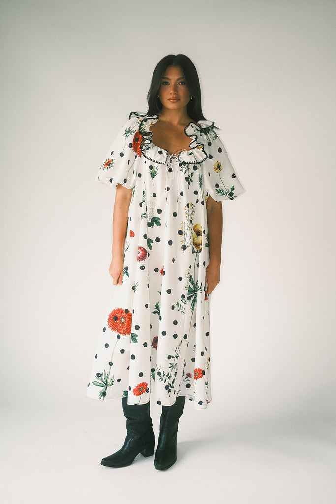 good luck puff sleeve dress // polka dot floral *zoco exclusive*
