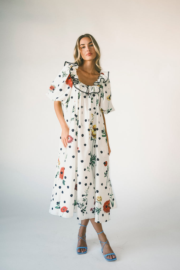 good luck puff sleeve dress // polka dot floral *zoco exclusive*