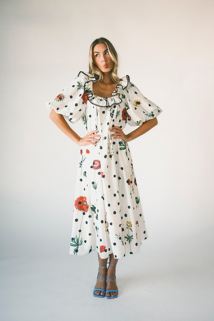 good luck puff sleeve dress // polka dot floral *zoco exclusive*