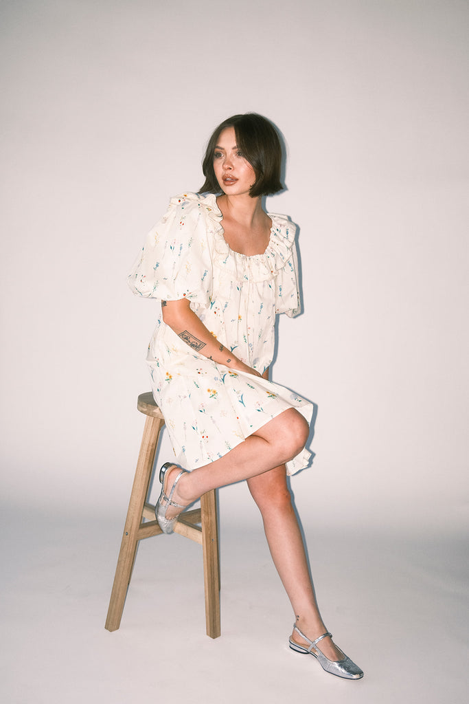 mini good luck puff sleeve dress // cream *zoco exclusive*