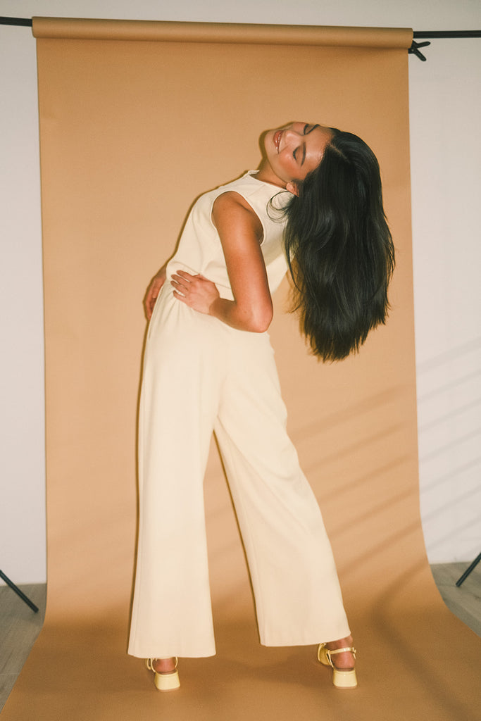 butter yellow pant set with a cropped button up tank + high waisted trousers. the perfect elevated set for the office + everyday wear. 
