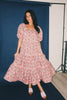 zoco daymaker dress: puff sleeve pink floral maxi dress with an elastic neckline. perfect for weddings, baby showers, + family pictures.