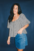 black and white gingham puff sleeve top with an elastic neckline + bow detail. the perfect elevated basic top for date nights + casual outfits. 