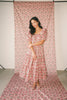zoco daymaker dress: puff sleeve pink floral maxi dress with an elastic neckline. perfect for weddings, baby showers, + family pictures.