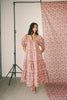 zoco daymaker dress: puff sleeve pink floral maxi dress with an elastic neckline. perfect for weddings, baby showers, + family pictures.