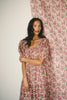 zoco daymaker dress: puff sleeve pink floral maxi dress with an elastic neckline. perfect for weddings, baby showers, + family pictures.