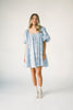 a blue puff sleeve mini dress with lace tiered details + a stretchy square neckline. perfect for family pictures, baby showers, weddings, + special occasions. 
