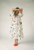 a polka dot puff sleeve dress with floral print details. the perfect polka dot midi dress for baby showers, family pictures, + special occasions. 
