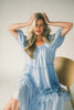 zoco daymaker dress: puff sleeve polka dot dress with an elastic neckline. the perfect blue and yellow polka dot dress for weddings, baby showers, + family pictures.
