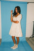zoco daymaker dress: a short puff sleeve dress with a grid-style pattern + an elastic neckline. perfect for family pictures, weddings, and baby showers.
