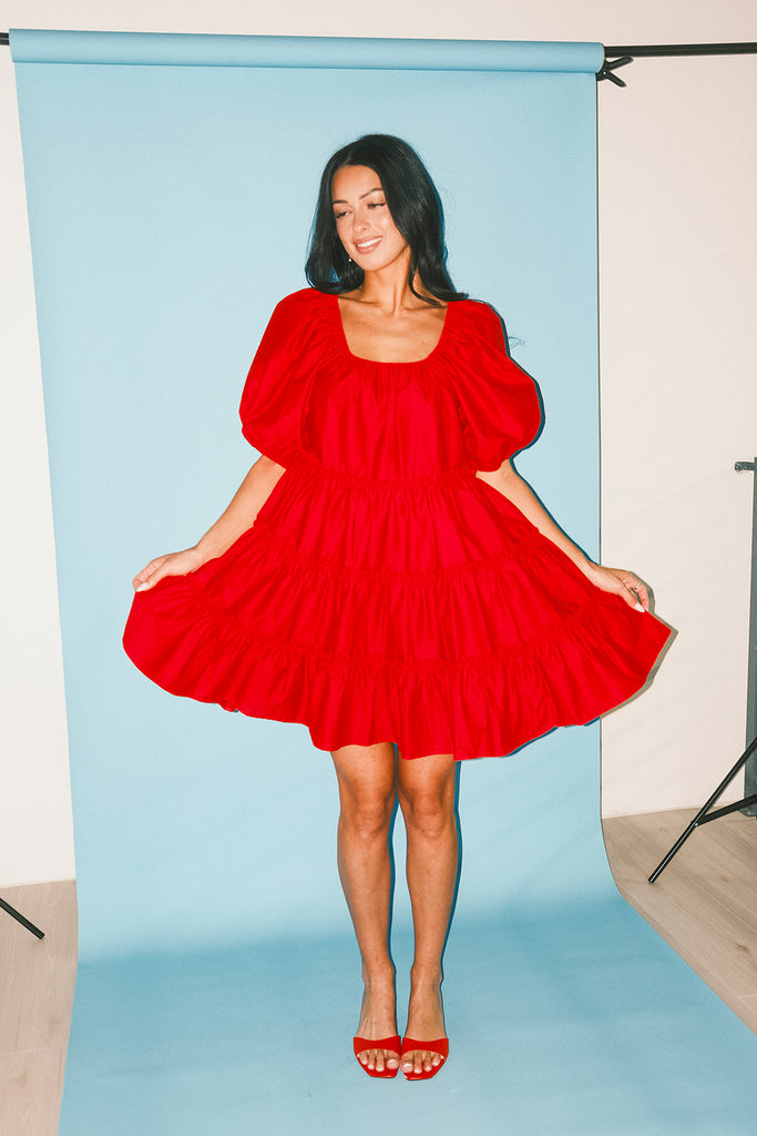 short daymaker dress // red poplin *zoco exclusive*