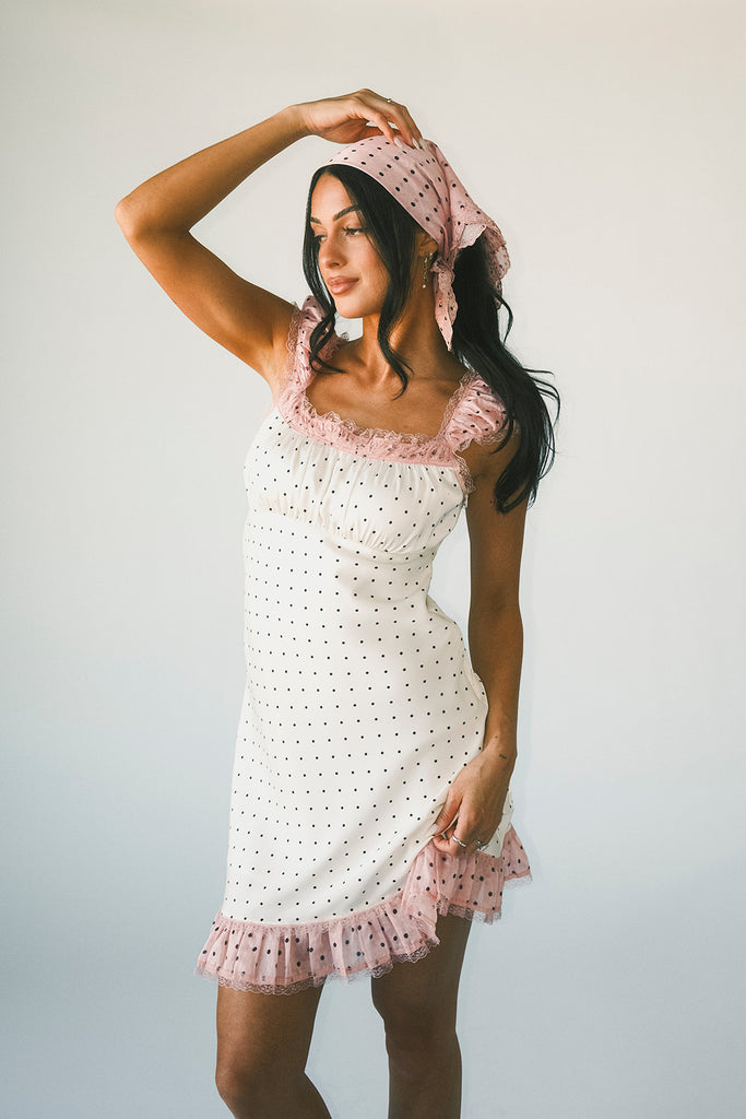 hadley mini dress + scarf // pink polka dot *zoco exclusive*