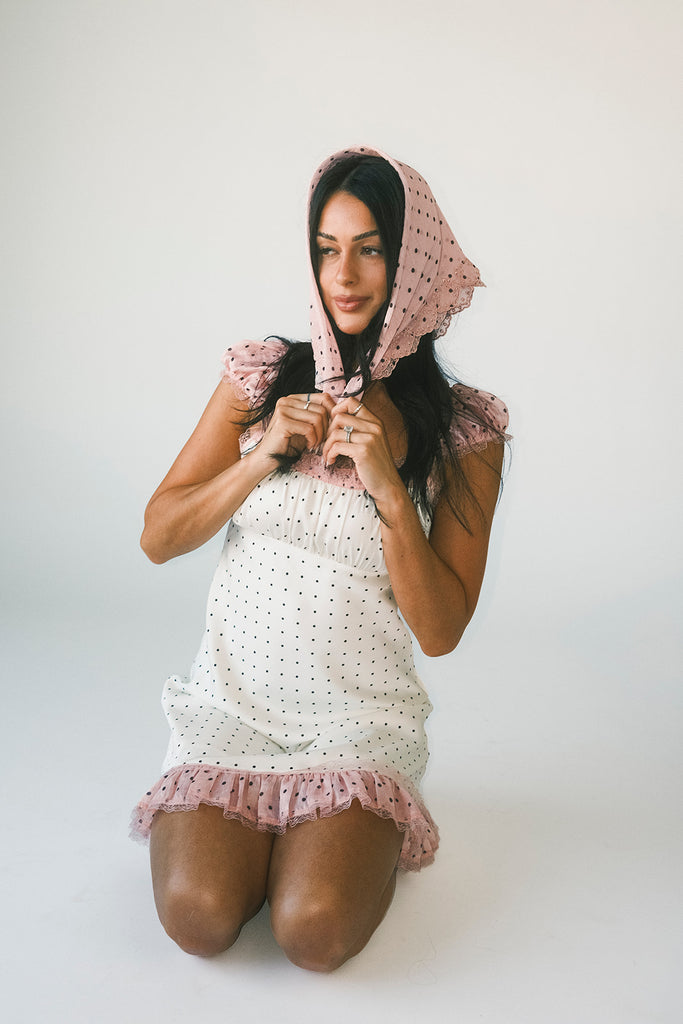 hadley mini dress + scarf // pink polka dot *zoco exclusive*
