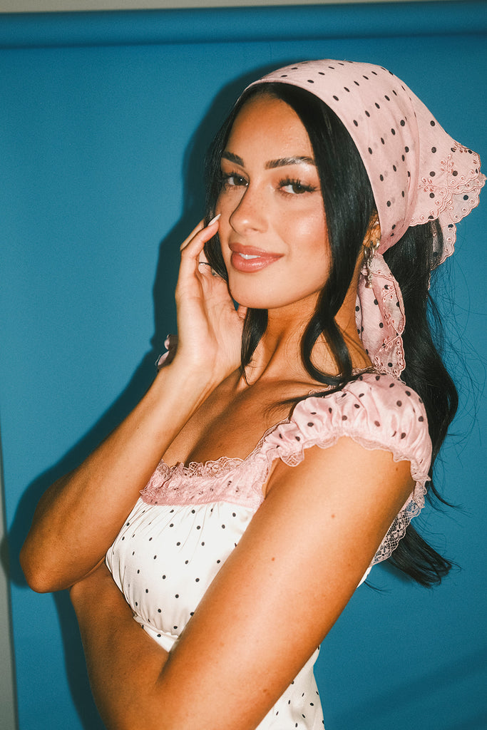 hadley mini dress + scarf // pink polka dot *zoco exclusive*