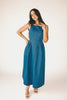 a vintage-inspired denim dress with a boat neckline + a v-shaped waistline. the perfect denim midi dress for family pictures, brunch dates, + special occasions. 
