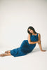 a vintage-inspired denim dress with a boat neckline + a v-shaped waistline. the perfect denim midi dress for family pictures, brunch dates, + special occasions. 
