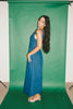 a vintage-inspired denim dress with a boat neckline + a v-shaped waistline. the perfect denim midi dress for family pictures, brunch dates, + special occasions. 
