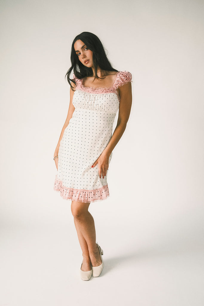 hadley mini dress + scarf // pink polka dot *zoco exclusive*