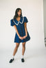 a puff sleeve denim dress with a lace trimmed collar detail. the perfect denim mini dress for date nights, family pictures, + everyday wear.
