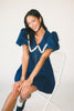 a puff sleeve denim dress with a lace trimmed collar detail. the perfect denim mini dress for date nights, family pictures, + everyday wear.
