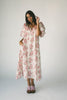 a pink floral puff sleeve dress with a ruffle neckline. the perfect vintage-inspired dress for baby showers, family pictures, + special occasions.
