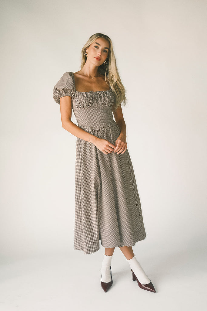 nora midi dress // brown gingham *zoco exclusive*