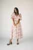 a pink floral puff sleeve dress with a ruffle neckline. the perfect vintage-inspired dress for baby showers, family pictures, + special occasions.
