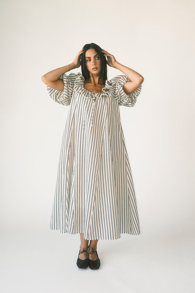 good luck puff sleeve dress // blue stripes *zoco exclusive*