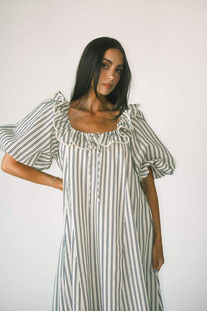 good luck puff sleeve dress // blue stripes *zoco exclusive*