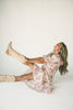 a pink floral puff sleeve dress with a ruffle neckline. the perfect vintage-inspired dress for baby showers, family pictures, + special occasions.
