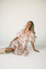 a pink floral puff sleeve dress with a ruffle neckline. the perfect vintage-inspired dress for baby showers, family pictures, + special occasions.
