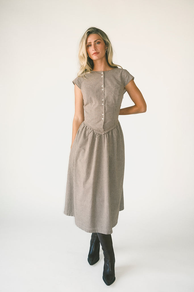 heirloom midi dress // brown gingham *zoco exclusive*