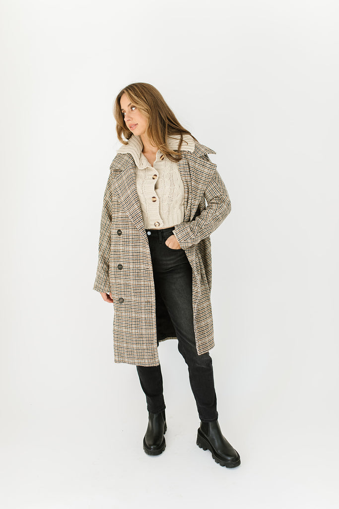 edina plaid trench coat