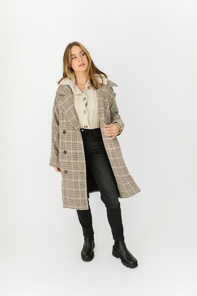 edina plaid trench coat