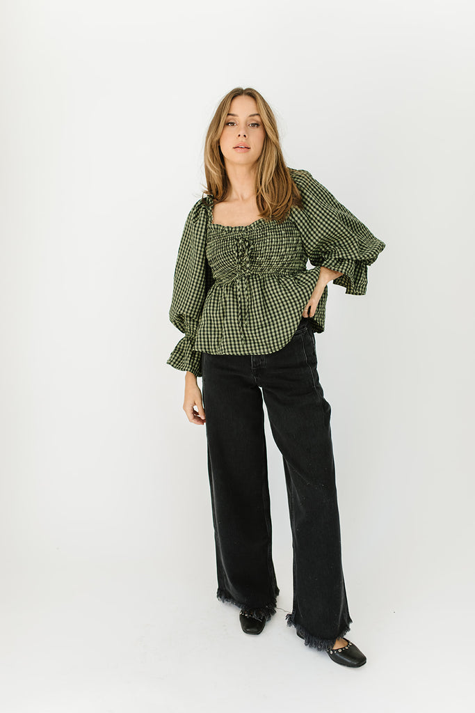 halo gingham top // olive