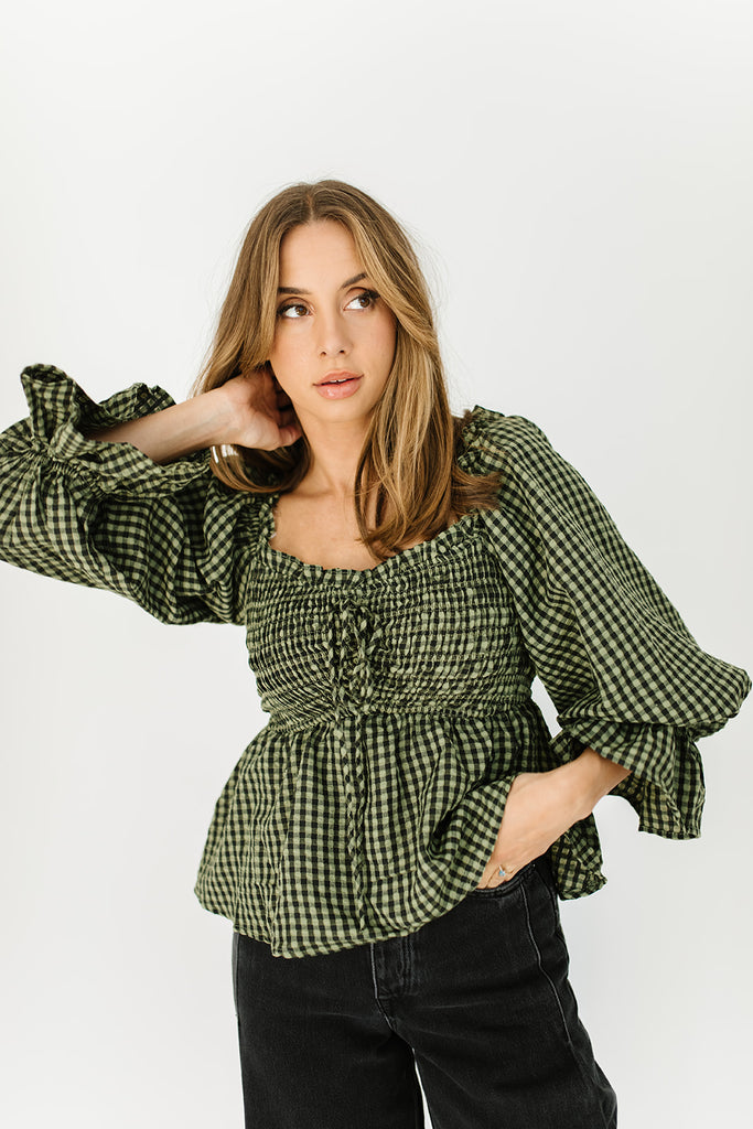 halo gingham top // olive