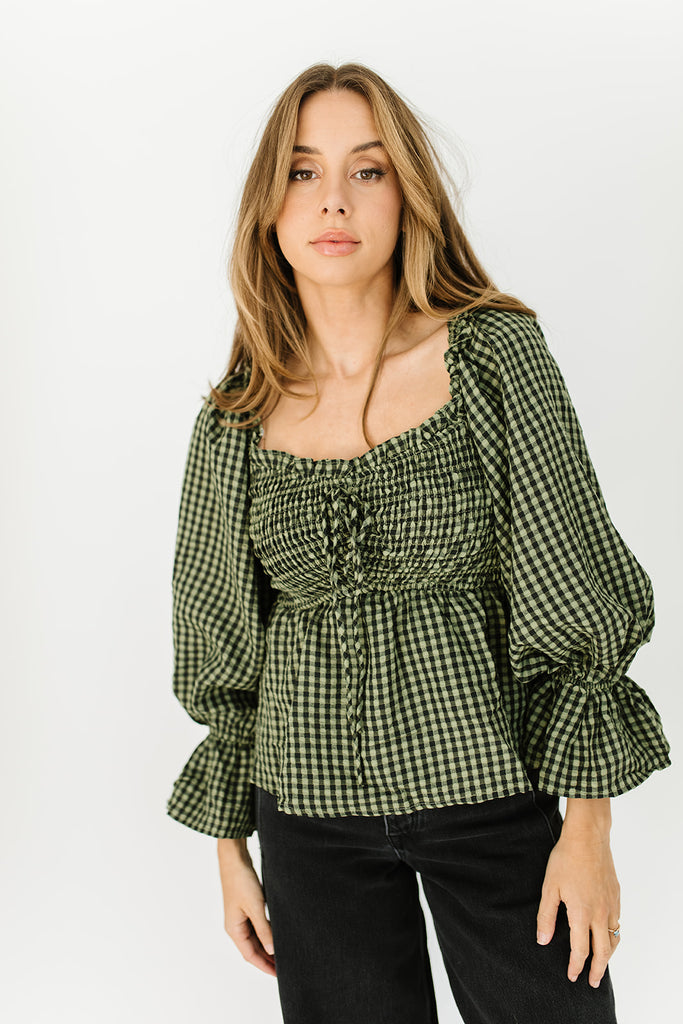 halo gingham top // olive