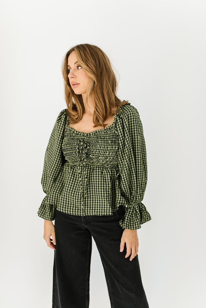 halo gingham top // olive