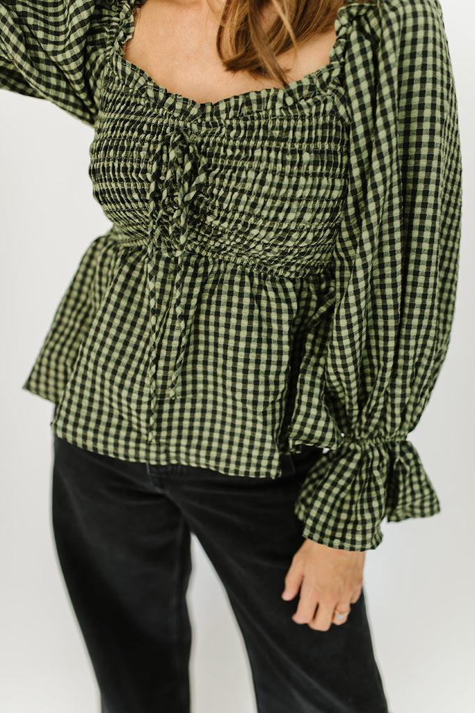 halo gingham top // olive