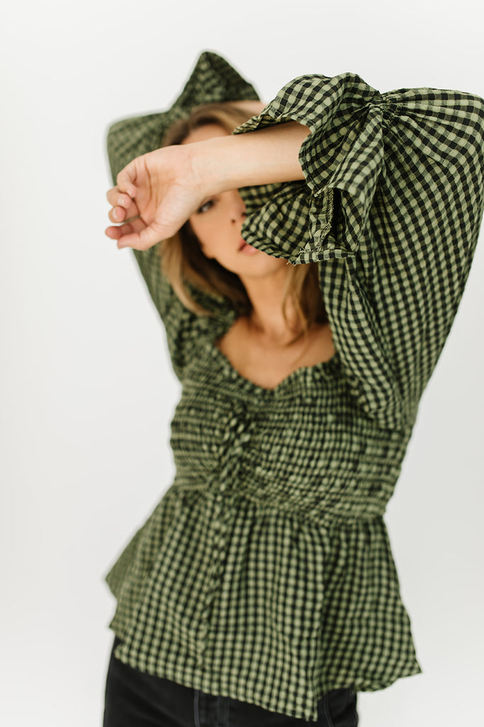 halo gingham top // olive