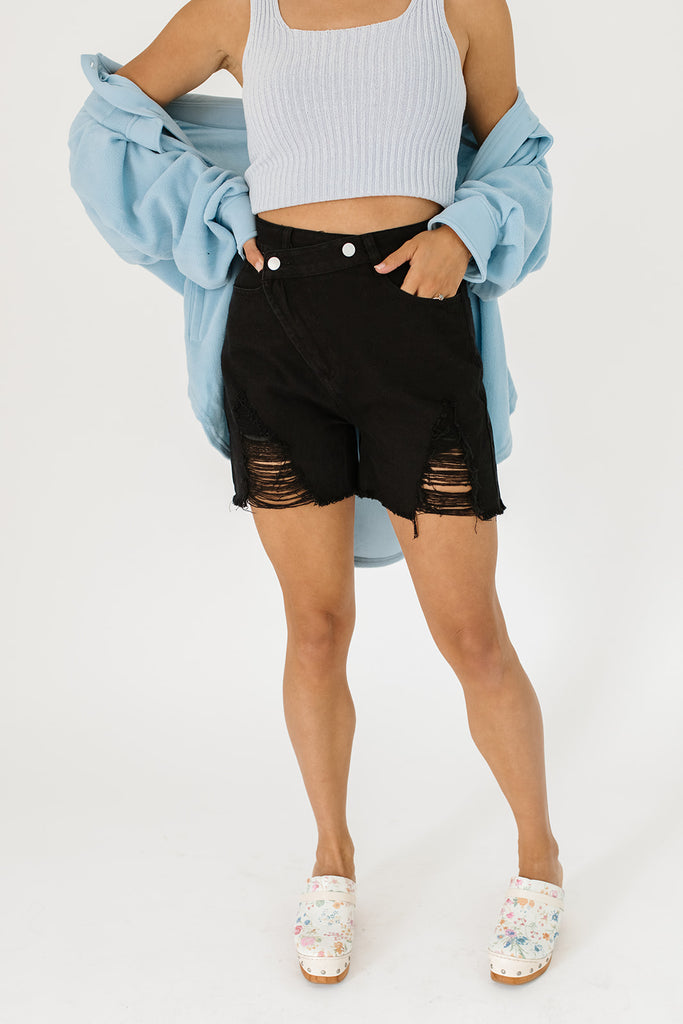 road trip denim shorts // black