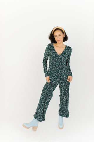 serious business woman jumpsuit // dark wash