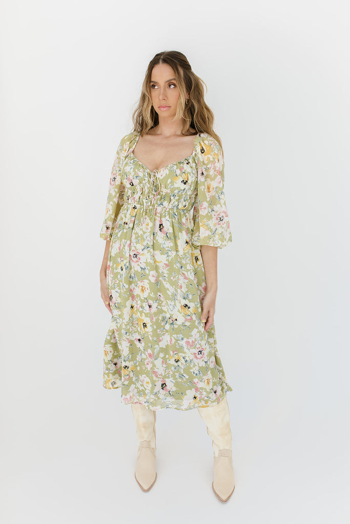 secret garden floral midi dress