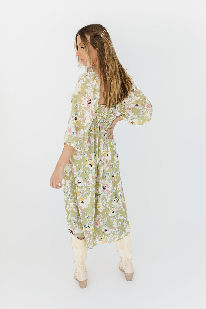 secret garden floral midi dress