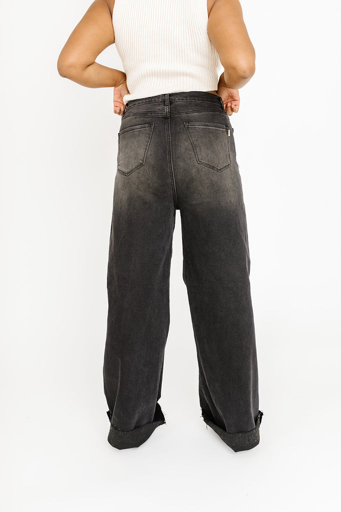 hey there distressed wide leg denim