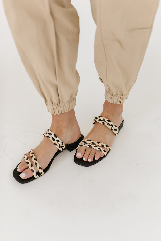 haize raffia sandals in black + natural raffia // dolce vita